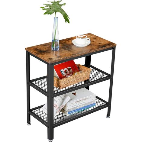 Vasagle – Table d’appoint industrielle 60x30x60 cm – 2 étagères en maille – Panneau aggloméré et métal – Montage facile – LET33BX
