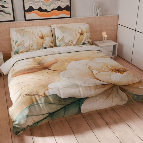 Housse de Couette King Size 260x240 cm 2 Taies 63x63 cm Incluses, Parure en Microfibre Imprimée Floral 25 154 (1/5)