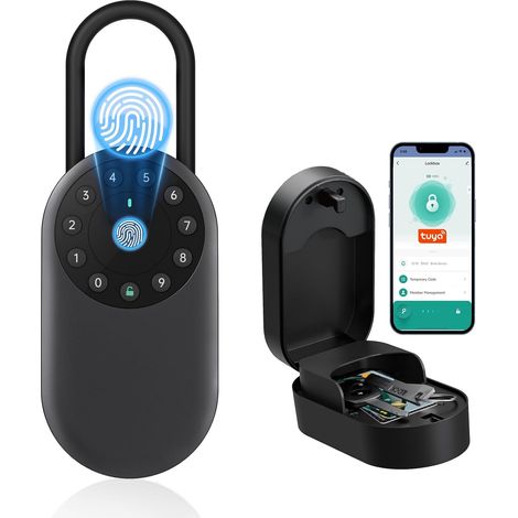 Boîte à clés intelligente, Coffre à clés portable et fixé au mur pour l'extérieur avec contrôle Bluetooth et application – Aluminium résistant aux intempéries (Empreinte digitale) (1/5)