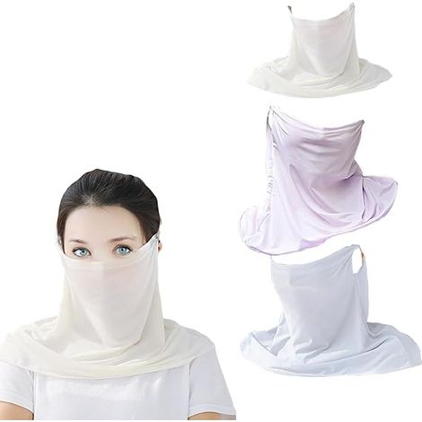 Lot de 3 cagoules anti-poussière en mousseline avec crochets d'oreilles, foulard respirant, cache-cou pliable à séchage rapide pour femme, idéal pour le camping, la randonnée et la marche. (1/4)