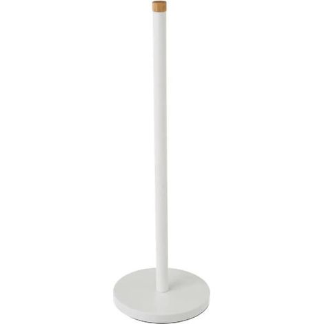 Porte-rouleau de papier toilette sur pied - JUANIO - Modèle Bamboo - Bambou & acier inoxydable - Blanc - 47 cm