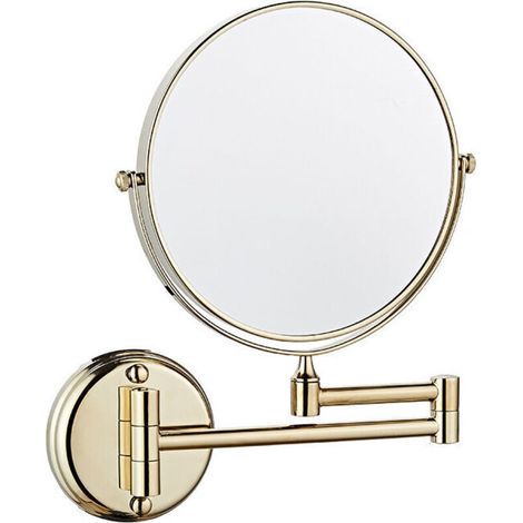 inch (20cm) Double Sided Folding Wall Mounted Cosmetic Mirror, 3X Magnification, for Bathroom, Toilet, Bedroom, Gold (1/5)