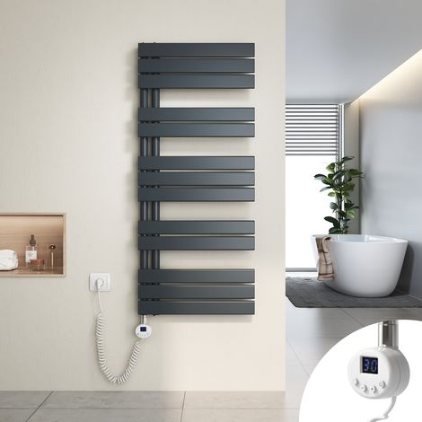 Heilmetz Secador de Toallas Eléctrico, Secador de Toallas Plano con Elemento Eléctrico Temporizador, Conexión Lateral,120x50cm, 600W, Antracita (1/5)
