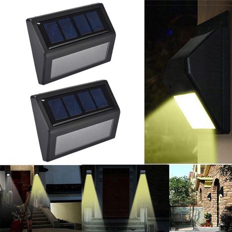 Set of 2 Solar Fence Lights, Solar Fence Wall Sconces, Outdoor Garden Wall Lights, Black [6 Warm White LEDs]