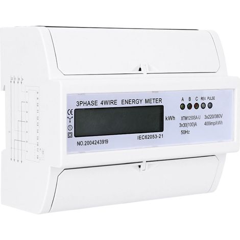 Compteur électrique numérique triphasé 4 fils 7P sur rail DIN, compteur électronique kWh (30(100)A) (1/5)