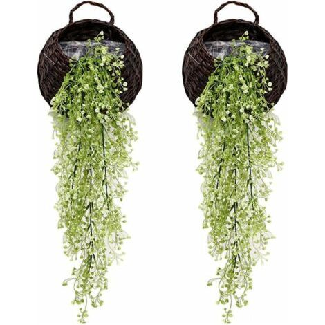 BUNTHAUS Lot de 2 Plante fleurie artificielle, Lierre Vigne Plante Artificielle Intérieur Exterieur Fleur artificielles Pour décoration murale et jardin-85cm(vert blanc) (1/5)