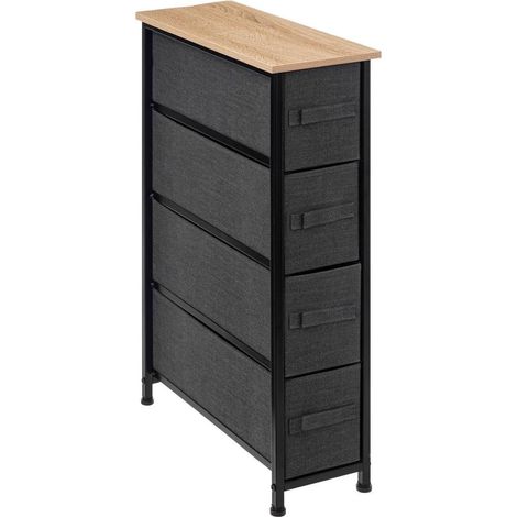 Meuble de rangement 4 tiroirs en tissu – Gris anthracite – Plateau bois – Pieds réglables – 20 x 48 x 77 cm – Idéal pour espaces étroits (1/4)