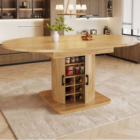 Table de repas extensible avec rangement, MDF et métal, naturel et marron clair HAVRYA (1/5)