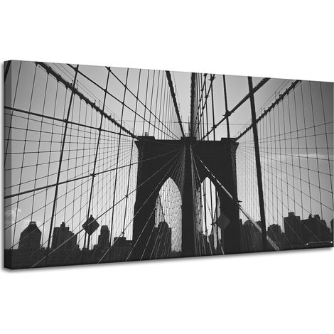 Leinwanddruck Architektur Brooklyn Bridge 120x60 Schwarzweiß USA