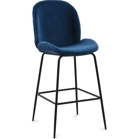 Hocker mit Rückenlehne - Samt gepolstert - Retro Design - Elias Dunkelblau