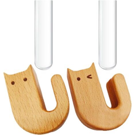 Aimants Chats - Vase Magnétique pour Réfrigérateur - Vase Magnétique Bois Mignon avec Tube Verre Décoratif pour Maison Bureau Décoration Fleur