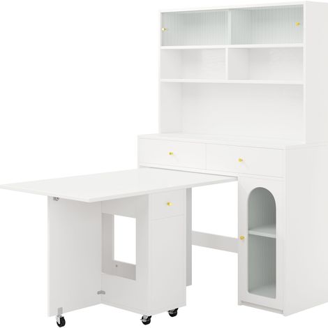 CAIziEnsemble meuble de cuisine avec table à manger pliante et table de bar, table à manger mobile sur roulettes, armoire haute avec rangement, ensemble de meubles pour cuisine, salle à manger et salo