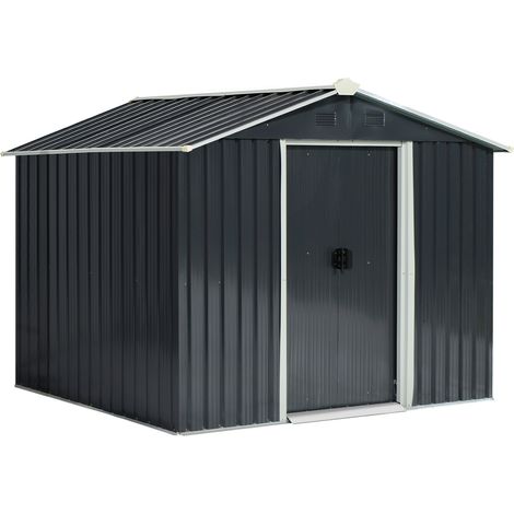 easycomfort casetta da giardino porta utensili in lamiera di acciaio, capanno da giardino in acciaio con porte scorrevoli, 236x174x190cm, grigio (1/5)