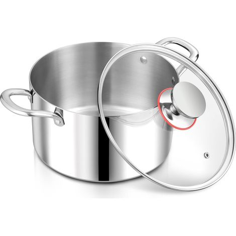 Stainless Steel Induction Saucepan with Glass Lid, Diameter 22 cm/5 L, Healthy and Uncoated, Oven Safe, Polished Silver (1/5)
