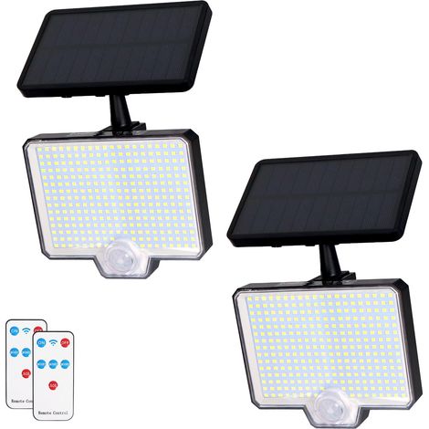 Lampe Solaire Exterieur Detecteur de Mouvement avec Télécommande, 6500K1800 mAh 3 Modes Étanche IP65 Éclairage Solaire Extérieur pour Jardin Garage Cour, Blanc Froid (Lot de 2) (1/5)