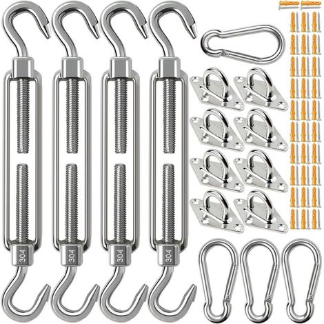 Kit de 80 accessoires de fixation pour voile d'ombrage triangulaire rectangulaire de 15,2 cm en acier inoxydable 304 très résistant et antirouille pour jardin extérieur (1/5)