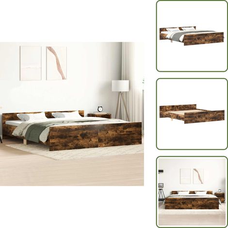 Letto con pediera - vidaXL Giroletto con Testiera e Pediera Rovere Fumo 180x200 cm - Letto in legno