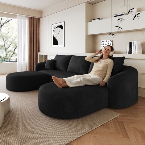 Canapé d'angle en U de 266 cm, canapé compressé en mousse, canapé modulable sans armature, canapé compressé pour salon, chambre, appartement, aucun montage requis, noir (1/4)