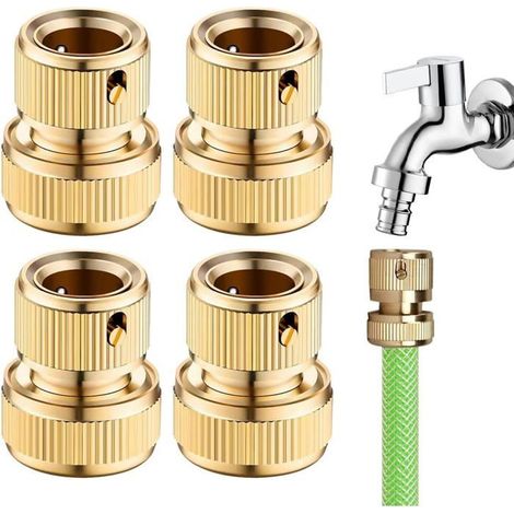 Lot de 4 raccords rapides laiton 3/4" – 19 mm – Universels – Pour tuyau arrosage, robinet – Jardin (1/5)