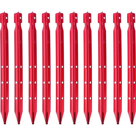 10 Pieces Tent Pegs Camping Ground Stakes Lightweight with Storage Bag for Hiking Travel Outdoor Activities (Red - 25cm) (1/5)