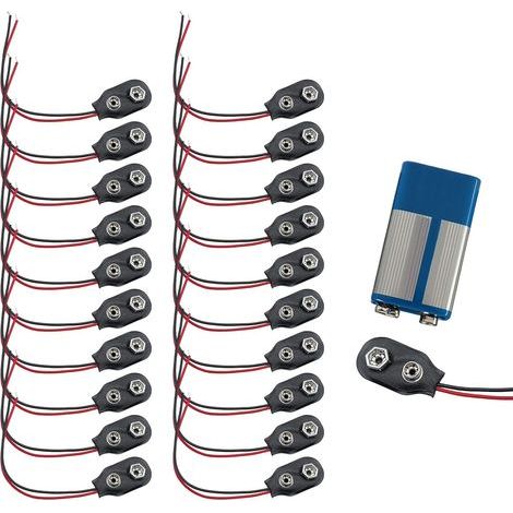 20 9V Battery Connectors, 150mm Cable, Bare Wires, Type I, Black, For Electronics (1/5)