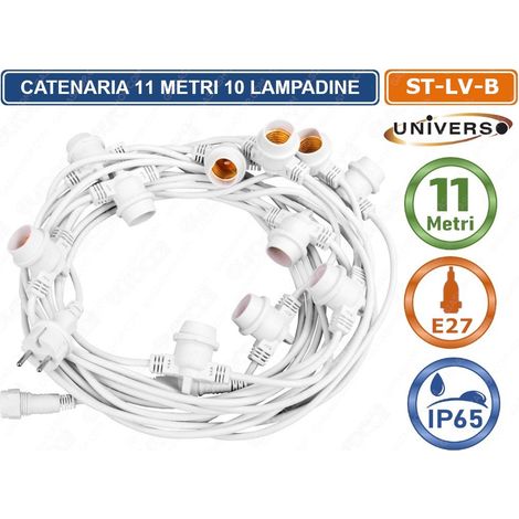 CATENA CATENARIA LUMINOSA 11 METRI BIANCA PER 10 LAMPADINE LED E27 PER ESTERNO IP65 (1/2)