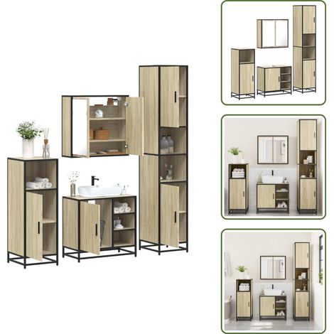 vidaXL 4-tlg. Badmöbel-Set Sonoma-Eiche Holzwerkstoff (1/5)