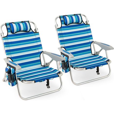 Lot de 2 Chaise de Plage Pliable, Cadre Léger en Aluminium, Chaise Basse avec Dossier Réglable en 4 Positions, Sac Isotherme, pour Camping (1/5)