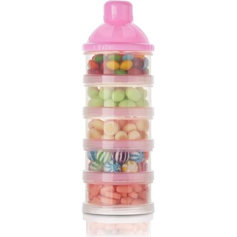 Boîte de rangement portable 5 couches pour lait en poudre pour bébé (rose)