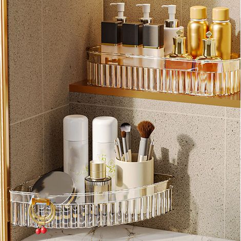 Étagère de salle de bain murale triangulaire, sans perçage, boîte de rangement d'angle pour toilettes/lavabo, design semi-circulaire. (1/5)