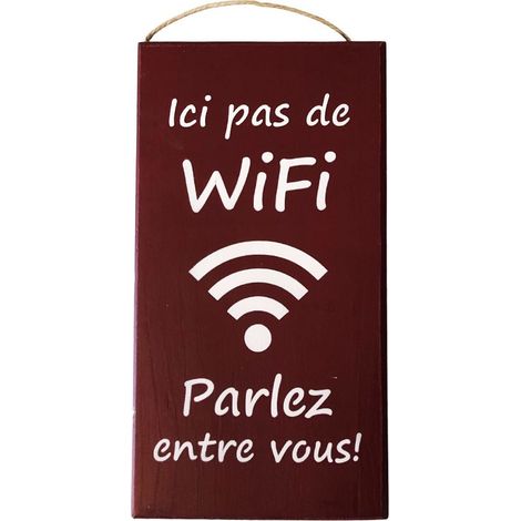 Plaque décorative en bois Ici pas de Wifi - Rouge