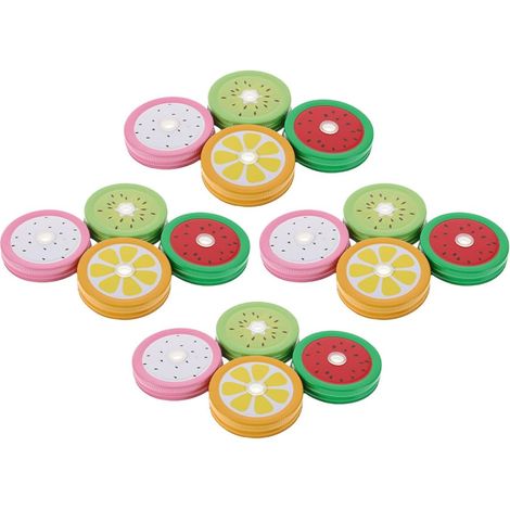 Lot de 16 couvercles décoratifs en fer-blanc pour bocaux Mason, avec trous pour paille, étanches, pour la conservation des boissons et des aliments. (1/5)