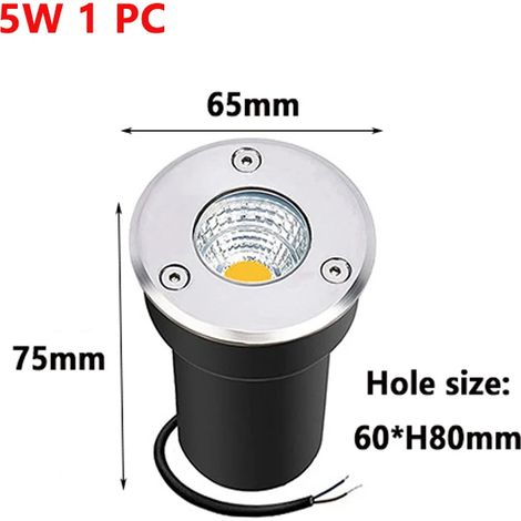 (DM65mm 5W 1 pièce - DC12-24V Lumière bleue) Projecteur LED encastrable étanche IP67 pour terrasse ou jardin, multi-tension AC110V/220V. (1/5)