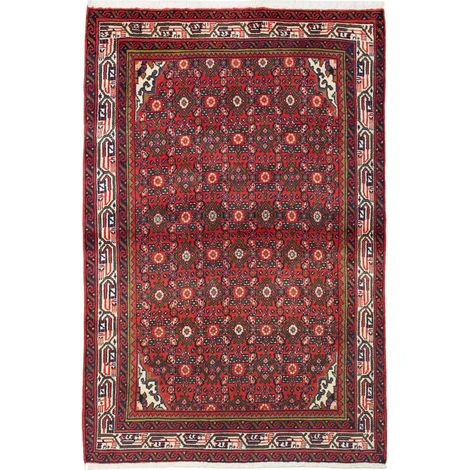 Tapis d'orient, 103 x 159 cm, motif oriental, rouge, bleu et crème, en laine nouée à la main, fabriqué en Iran (1/5)