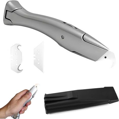 Cutter pour Couper Moquette et Tapis de Précision Couteau Crochet avec Lames de Rechange et Protections Plastique Alliage D aluminium pour Découpe de (1/4)