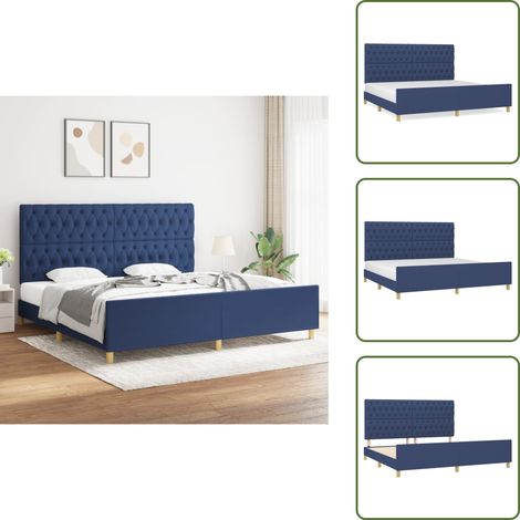 Cadre de lit sans matelas avec tête de lit bleu 200x200cm tissu - Cadre De Lit - Lit Avec Têted'appui - Literie - Meubles De Chambre - Meuble Bleu (1/5)