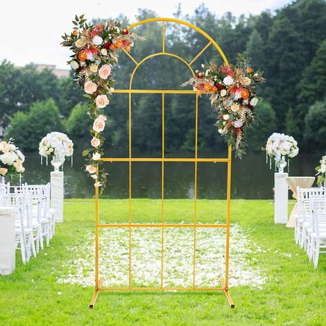 Lot de 2 supports en métal pour arche de ballons de 1 m - Pour arche de mariage, mariage, décoration d'anniversaire - Doré (1/5)