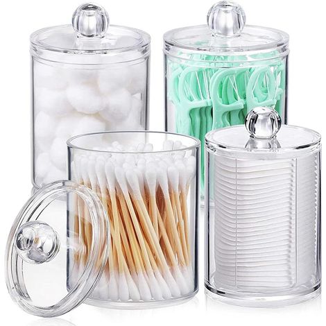 Stockage de coton-tige, 4 pcs distributeur de coton-tige coton tampons conteneur boîte cosmétique support organisateur avec couvercle pour cotons-tiges, éponges de maquillage (1/5)