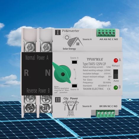 Commutateur de transfert automatique à double puissance alimentation sans interruption 2P 63A 100A 125A commutateur automatique photovoltaïque PV onduleur solaire interrupteur à bascule (63A)