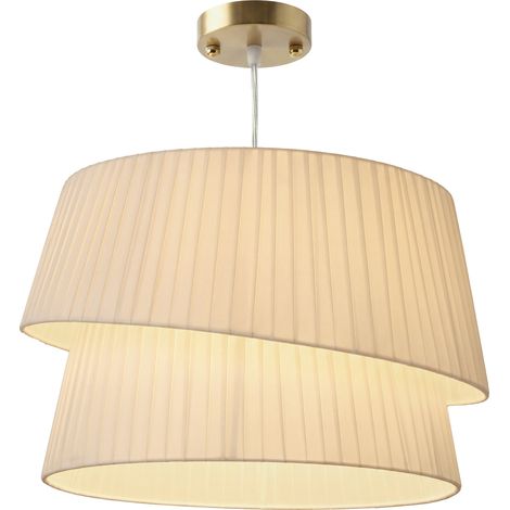 Suspension Luminaire Élégante à Double Abat-Jour, Rosace Dorée, Câble Réglable, Ampoule Non Incluse E14 40 W, Blanc (1/5)