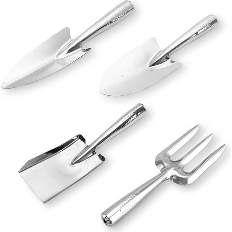 Gardening Tool Set, 4 Pieces Stainless Steel Garden Tools with Hand Shovel, Pointed Shovel, Hand Fork and Spade, Durable Gardening Tools for Men and Women (1/5)