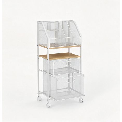 2 Tiroirs et 5 Casiers Desserte Mobile Rangement Dossiers et Fournitures pour Bureau à Domicile et Studio Blanc (1/2)