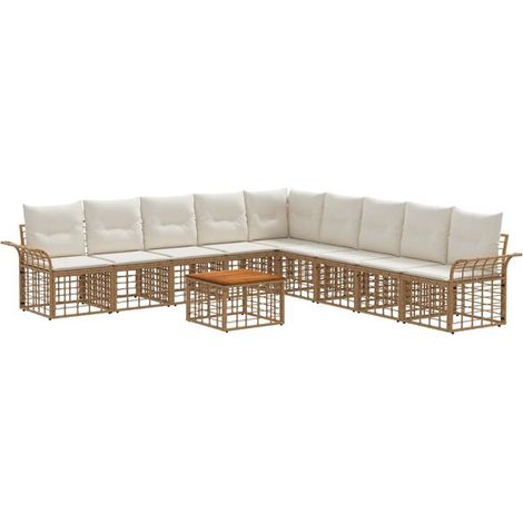 Ensemble de Canapé d'Extérieur 10 Pièces, Couleur Blanche Naturelle et Crème (1/5)