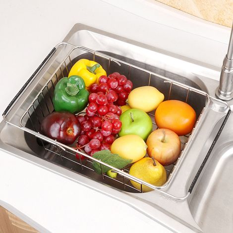 Ausziehbarer Abtropfkorb aus Edelstahl für die Küche, Spülbecken und Obst- und Gemüseaufbewahrung (1/5)