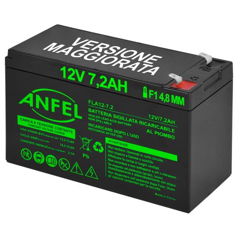 batteria piombo 12v 7,2ah ermetica (VRLA), adatta per UPS Gruppi di Continuita', Videosorveglianza, Sistemi di allarme, mobilita' elettrica, giocattoli, attacco faston F1 4,8mm