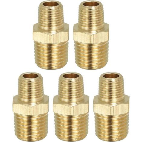 Sechskant-Rohrverschraubung aus massivem Messing, Gewindeadapter, 5er-Pack, 1/4" NPT x 1/8" NPT, Außengewinde-Wasserleitungsverbinder - NPT x (1/5)