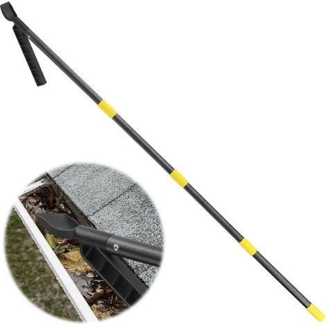 Outil de nettoyage de gouttière avec manche extensible de 235 cm, outil de nettoyage de gouttière de pluie, cuillère de nettoyage de feuilles de gouttière et pelle (1/5)