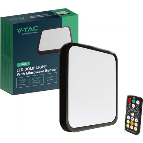 V-TAC LED-Deckenleuchte 18W Mikrowellen-Bewegungssensor + Fernbedienung IP44 quadratisch schwarz 4000K - 76721