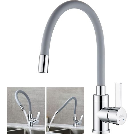 Rubinetto da cucina flessibile, miscelatore girevole a 360°, rubinetto da cucina con tubo flessibile in silicone, rubinetto per lavello con acqua calda e fredda (grigio) (1/5)
