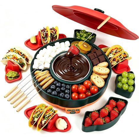 Fondue au chocolat électrique 1000 ml avec 3 niveaux de température 6 fourchettes à fondue  Appareil de trempage pour fondue au chocolat - Pour fête, famille et couples - Cadeau idéal pour fontaine à  (1/5)